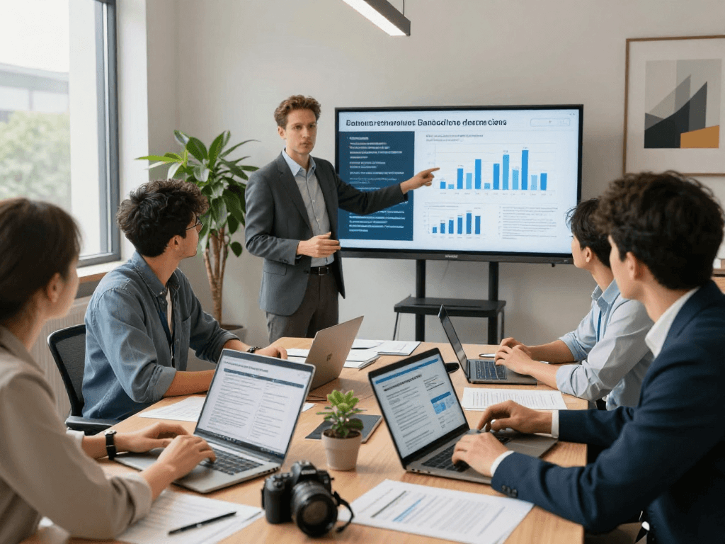 Savvy team of professionals collaborating on data protection strategies for Vermessungsbüros und ÖbVI.