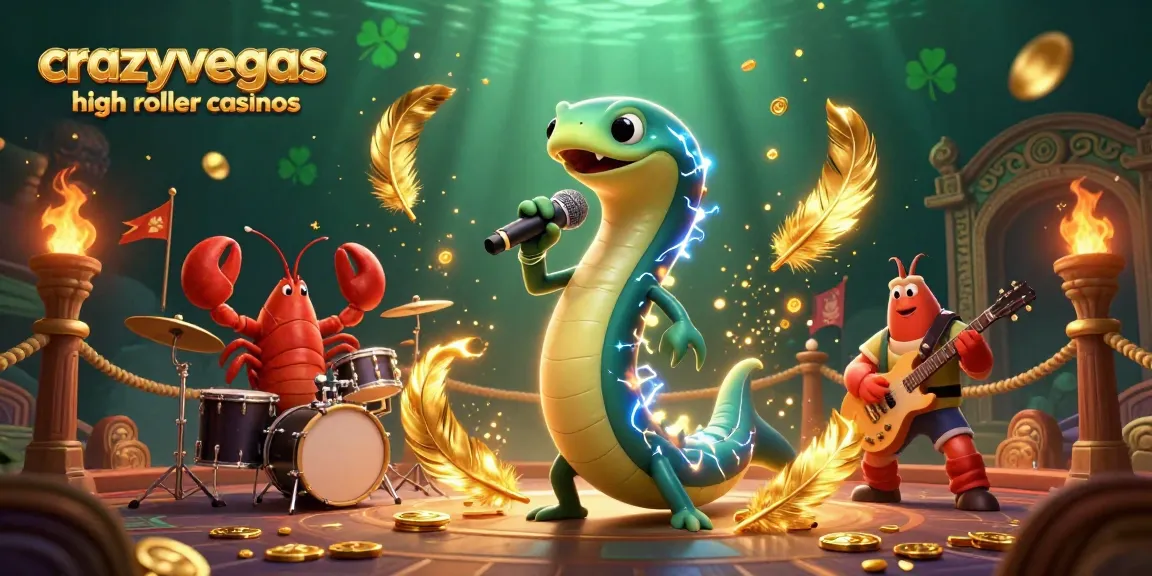 Experience the vibrant scene of crazyvegas high roller casinos with a DJ eel and underwater band in an exciting casino setting.