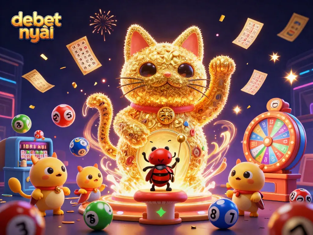 Engage with the dynamic debet mới scene featuring a golden lucky cat and a conductor beetle.