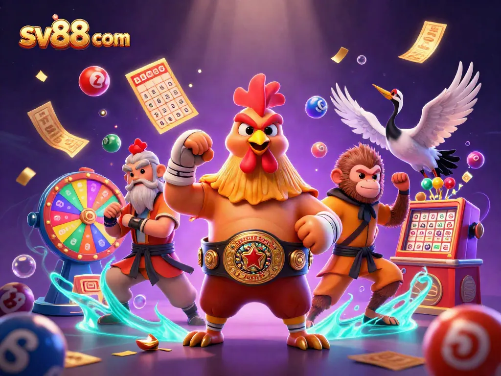Engage with sv88 com's colorful lottery balls and dynamic casino scene showcasing winning energy.