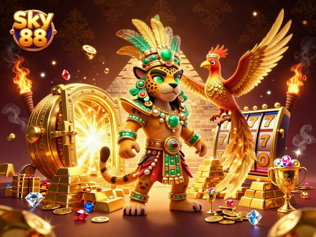 Engage in Sky 88's slot action featuring dynamic jackpot elements amidst lavish graphics.