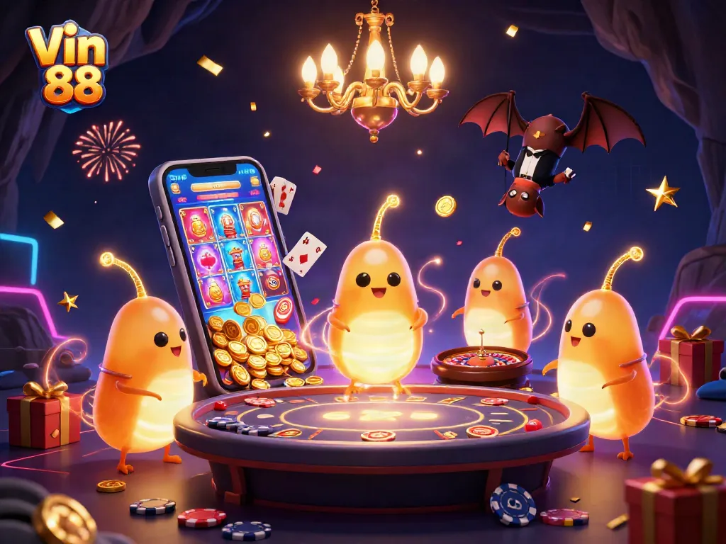 Experience Vin 88's thrilling gameplay in a vibrant cartoon casino atmosphere