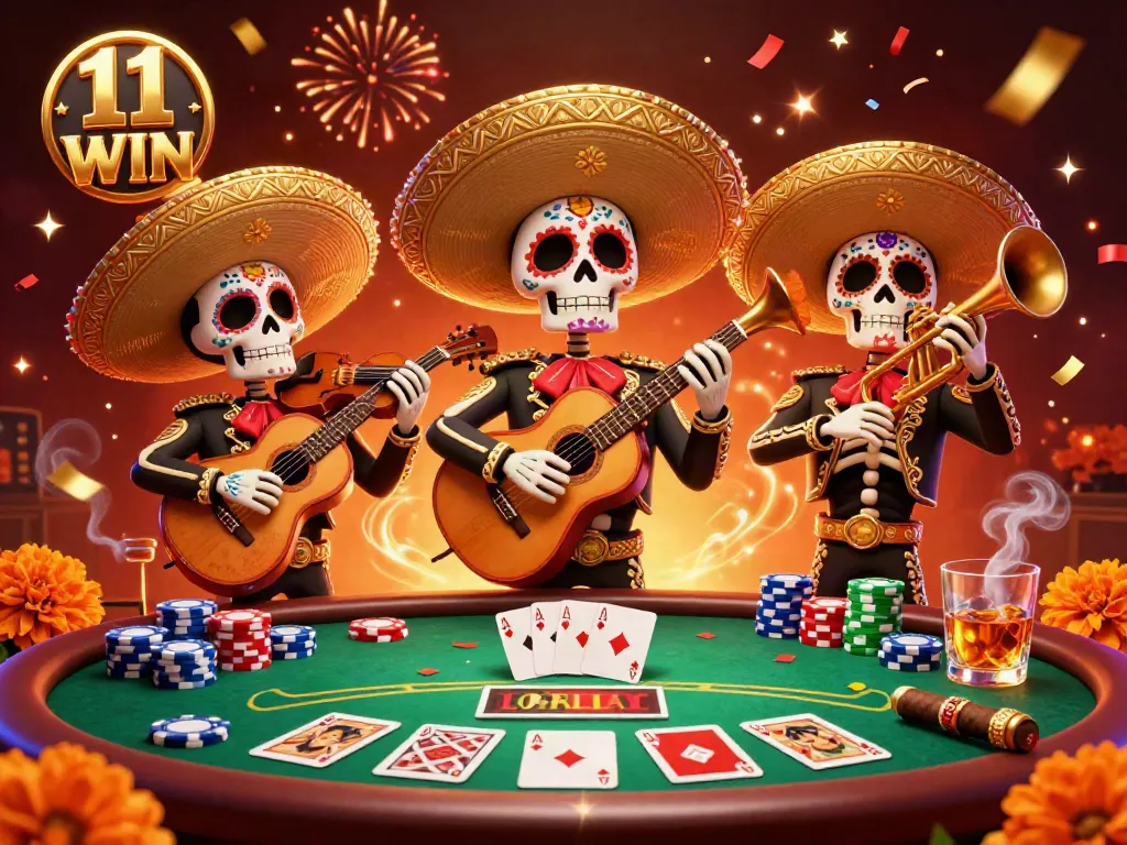Join the celebration at 11 WIN with vibrant poker action and a lively mariachi band.