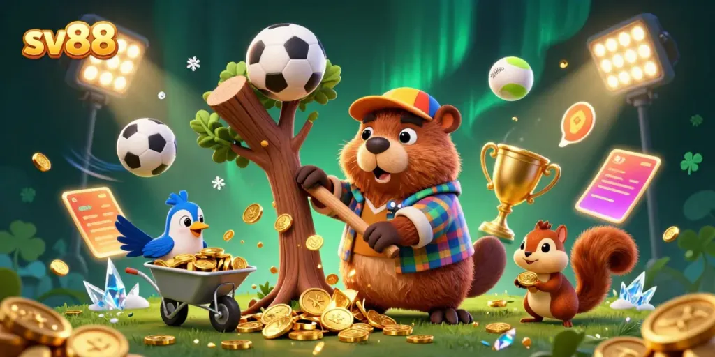 Engage in exciting gaming action at sv88, with sports elements and gold coins highlighting the thrill of bets.