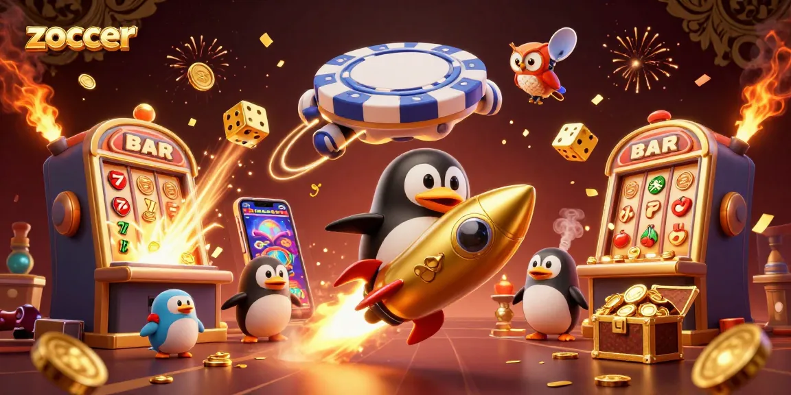Experience the thrills at Zoccer Casino with a golden penguin launching into a jackpot journey.