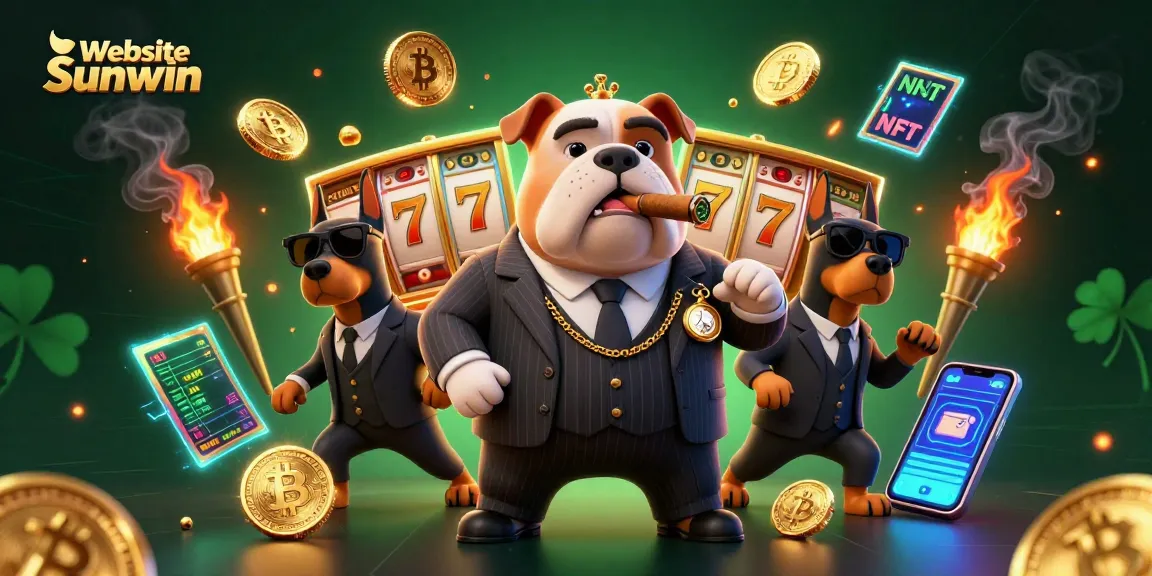 Engage with thrilling slots action on Website Sunwin featuring a cartoon mafia bulldog and Dobermans.